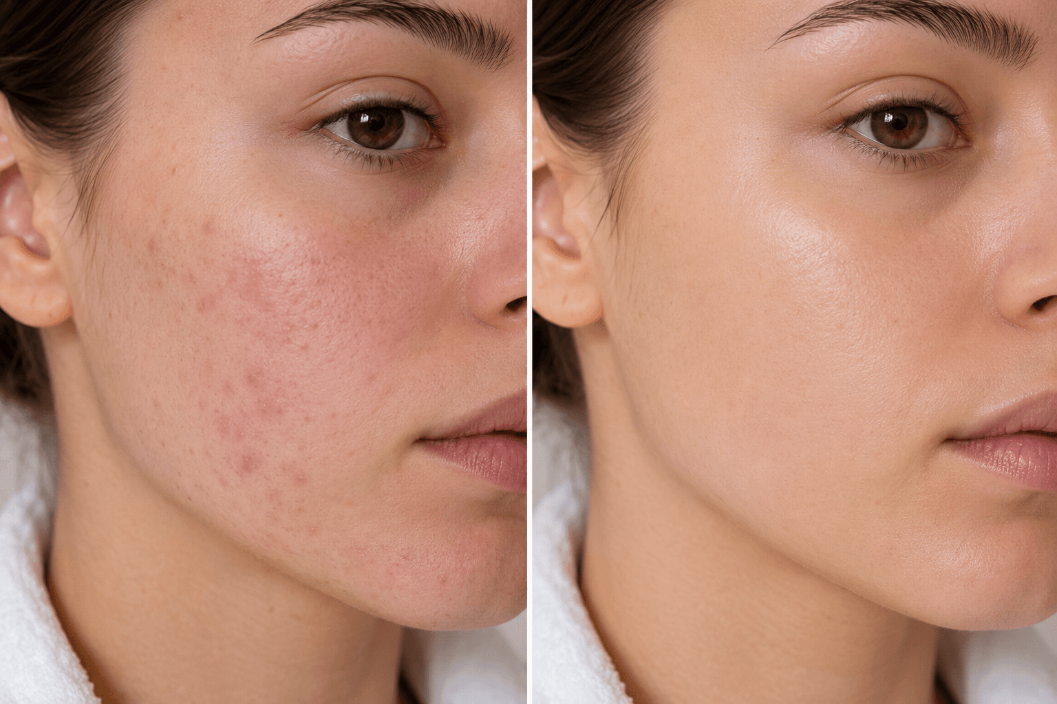 Before and after facial skin texture visual for skin and face support