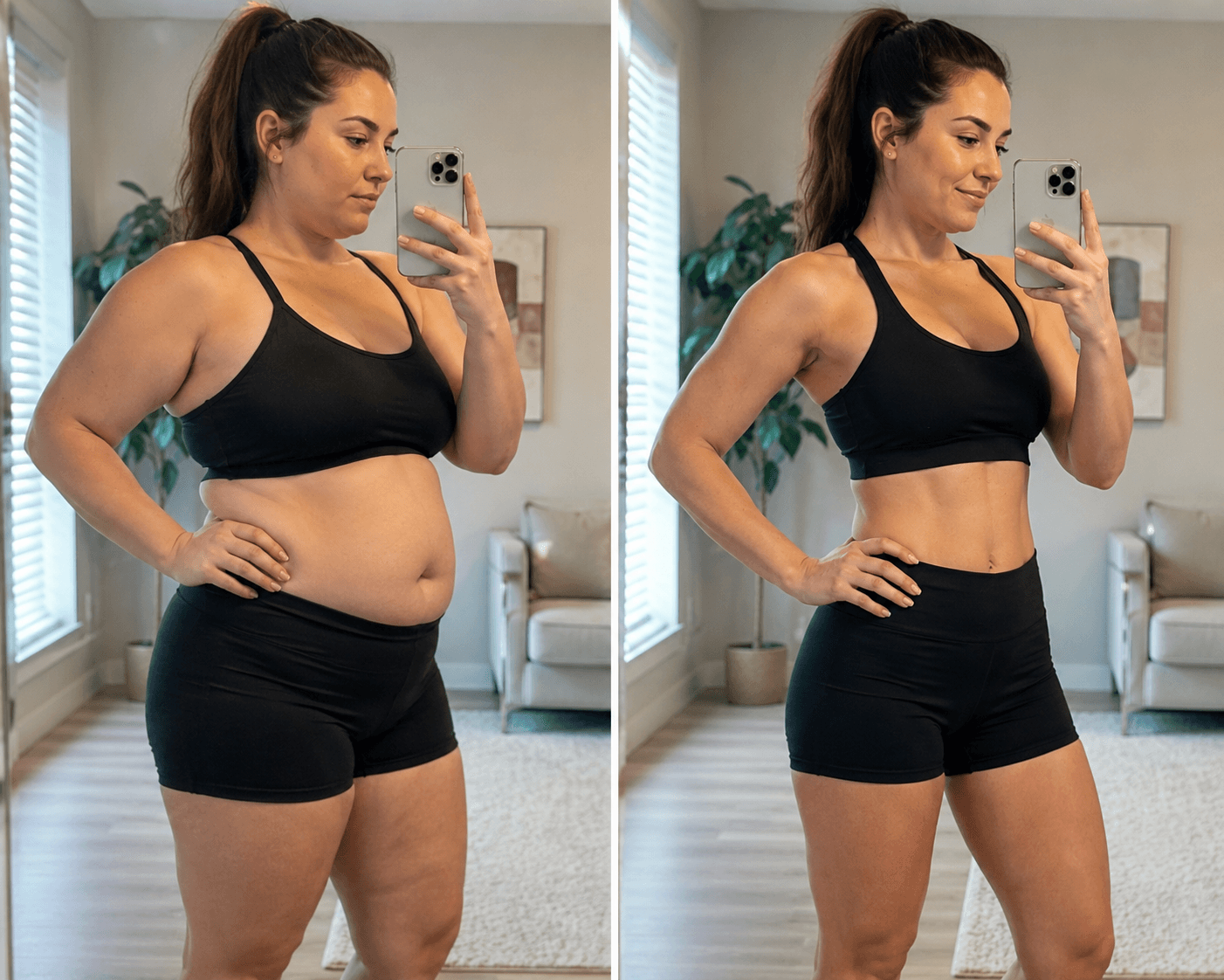 Before and after body composition visual for weight loss support